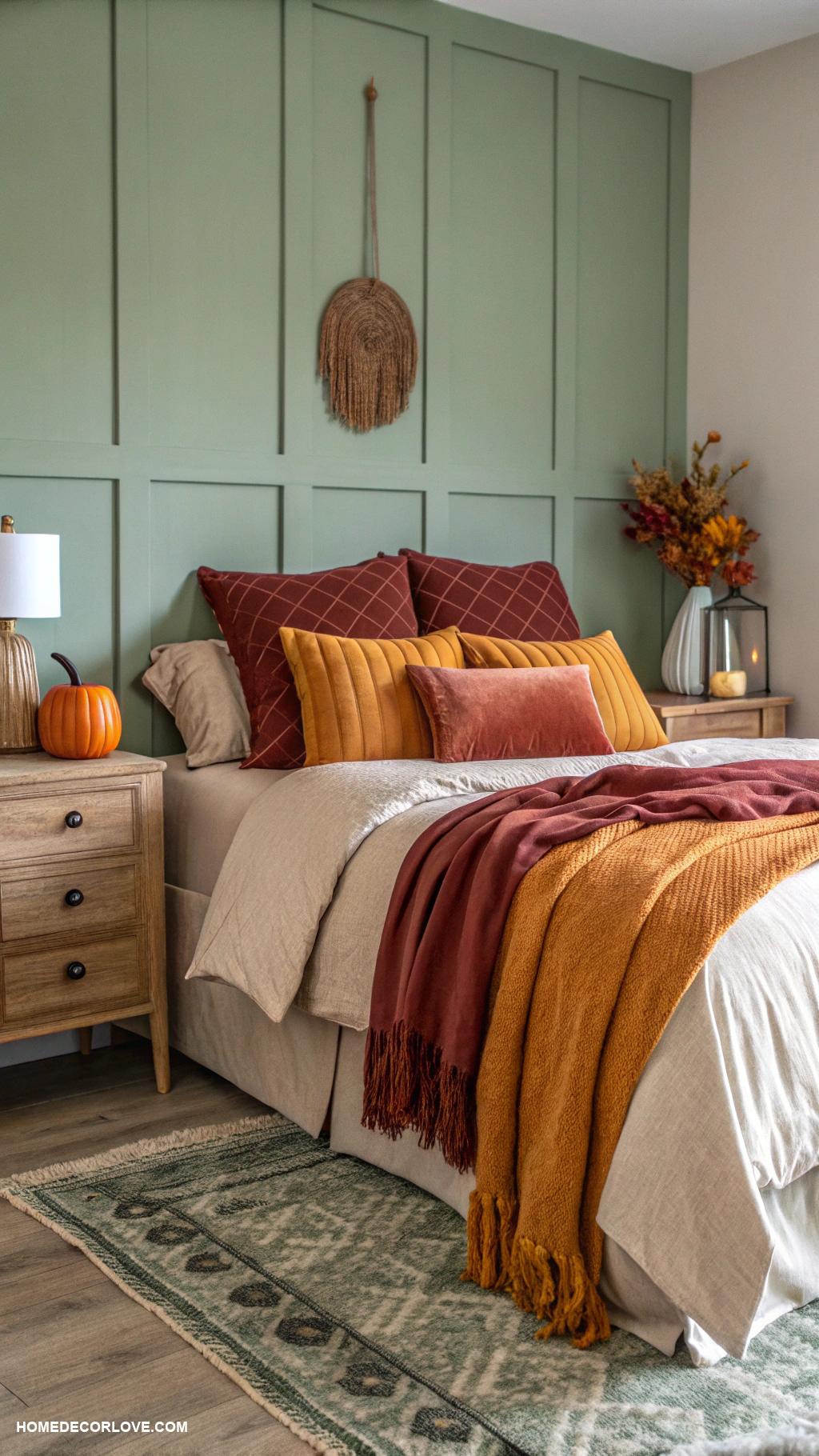 fall bedroom decor Warm toned throw pillows