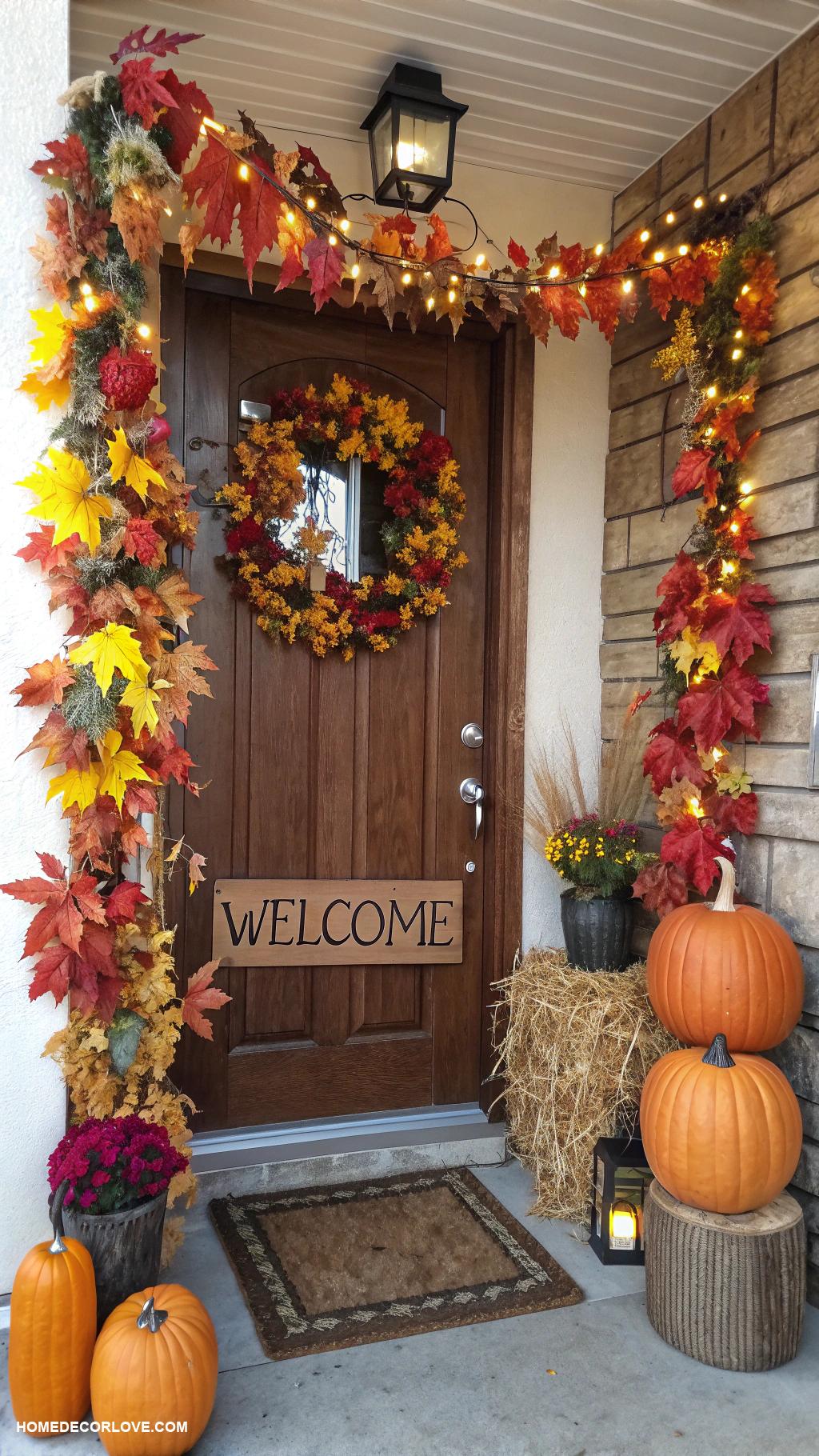 fall entryway decor Autumn leaves garland above doorway