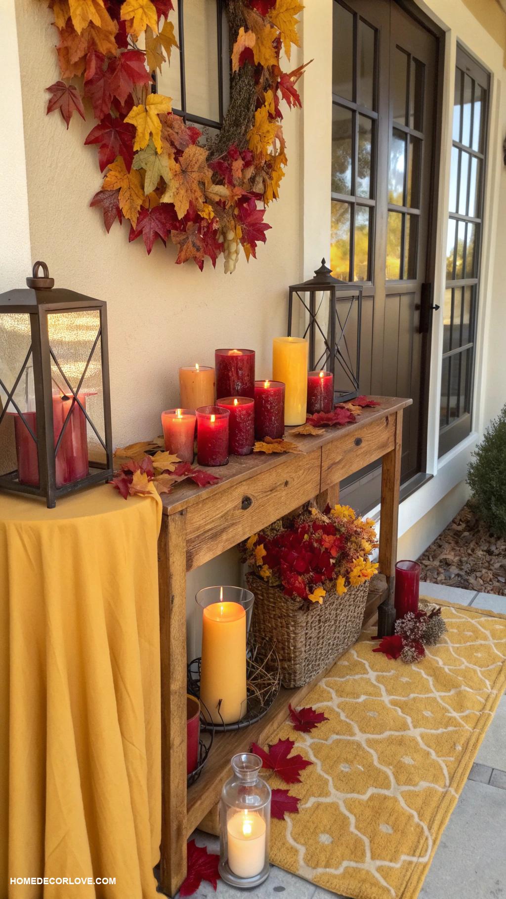 fall entryway decor Candles in warm fall colors