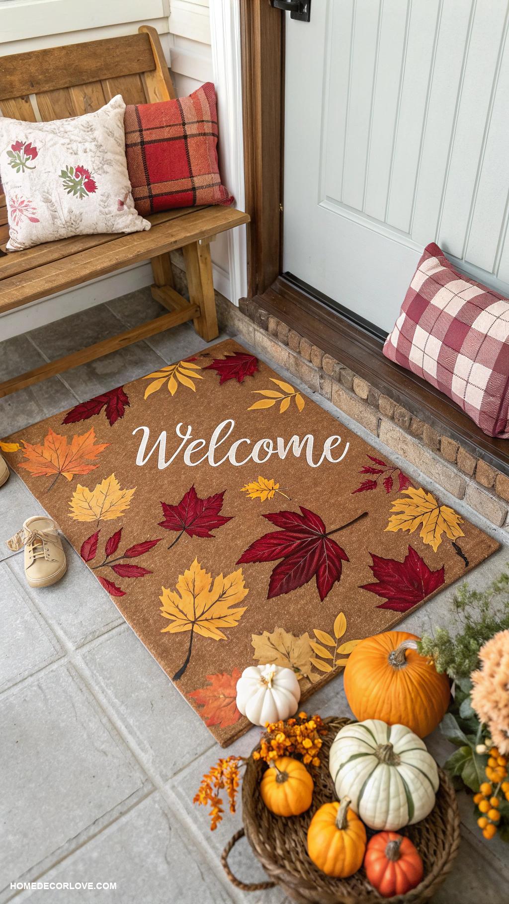 fall entryway decor Welcome mat with fall design