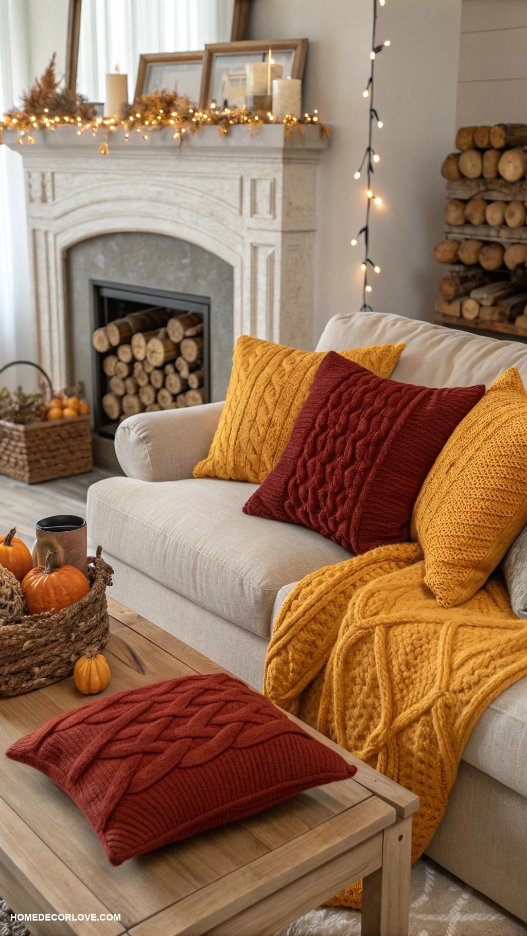 fall living room decor Knitted pillows for warmth