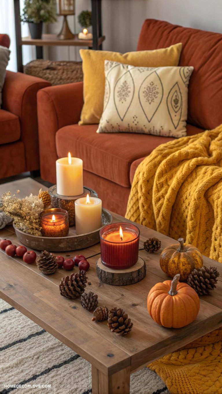 fall living room decor Pumpkin spice scented candles