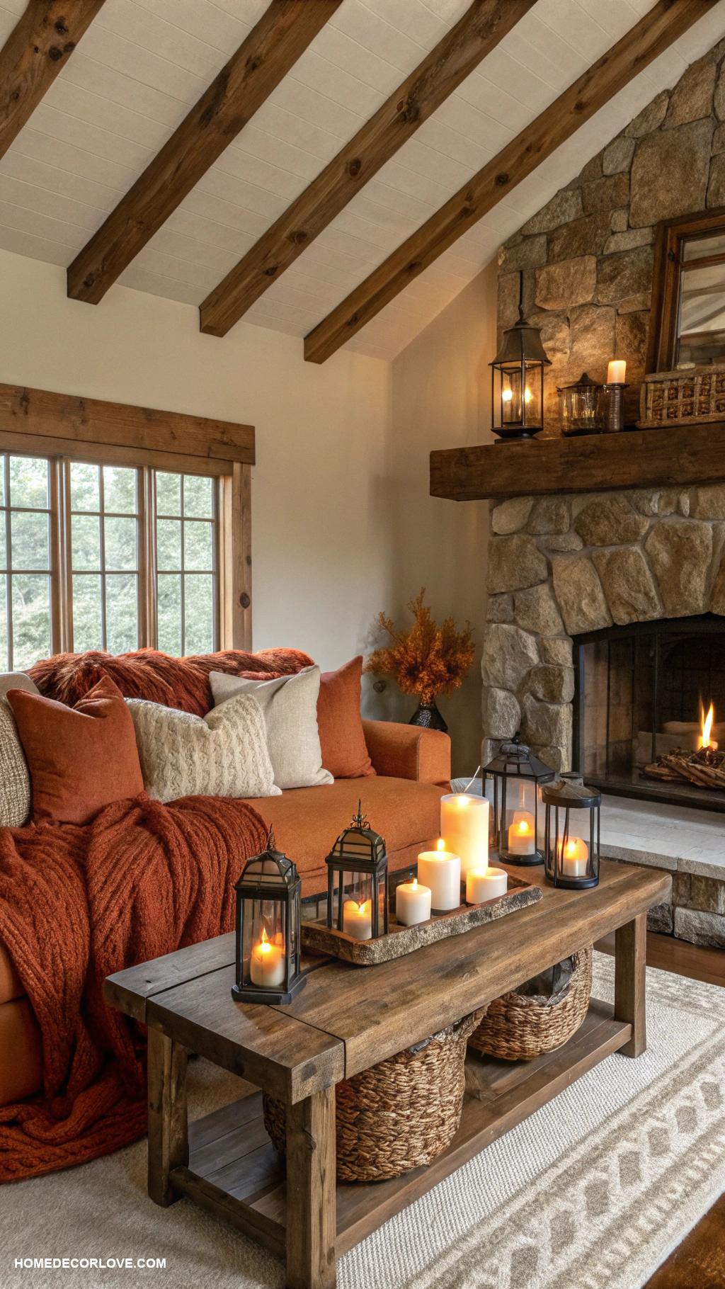 fall living room decor Rustic lanterns with candles