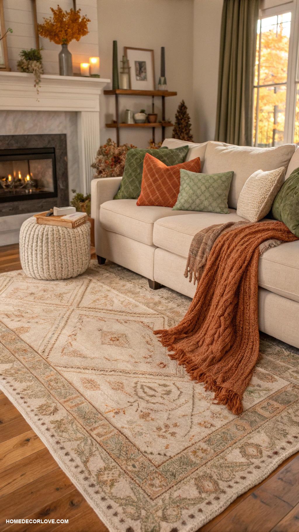 fall living room decor Soft earth tone rugs