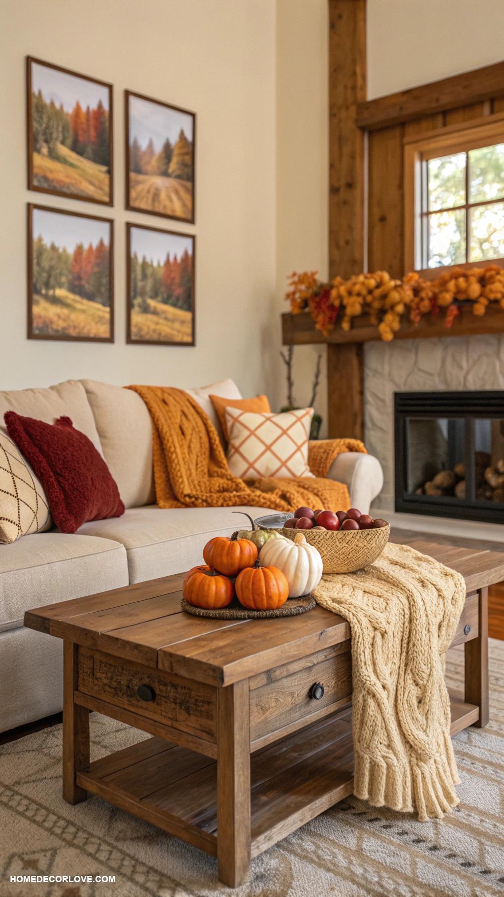 fall living room decor Warm wooden accents