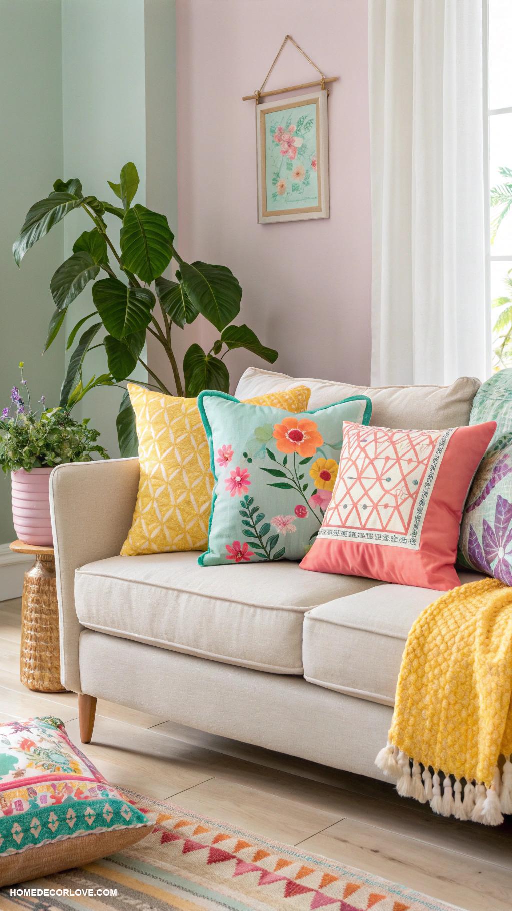 fresh spring home decor ideas Add colorful throw pillows to sofas