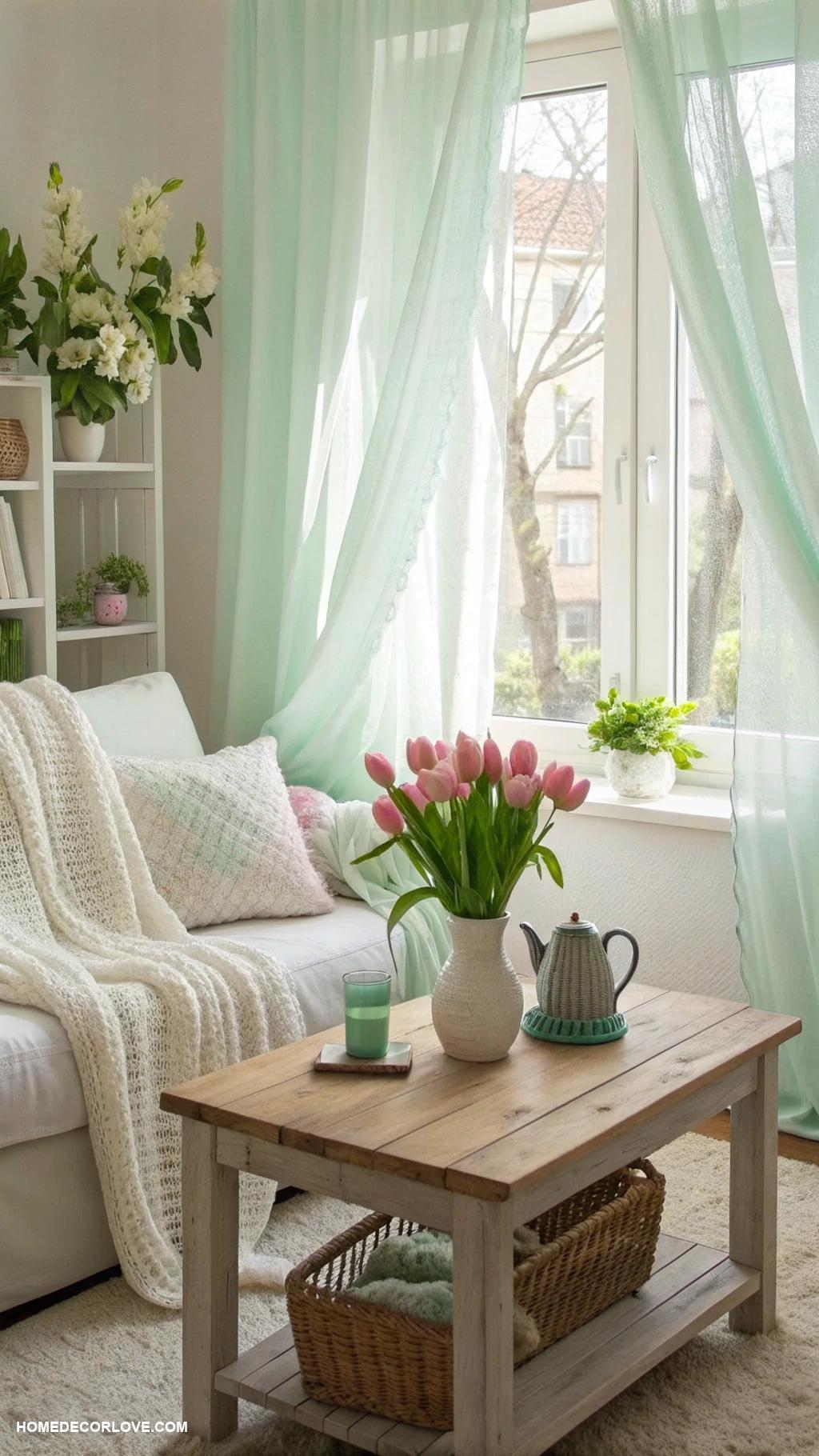 fresh spring home decor ideas Hang lightweight curtains for breezy atmosphere