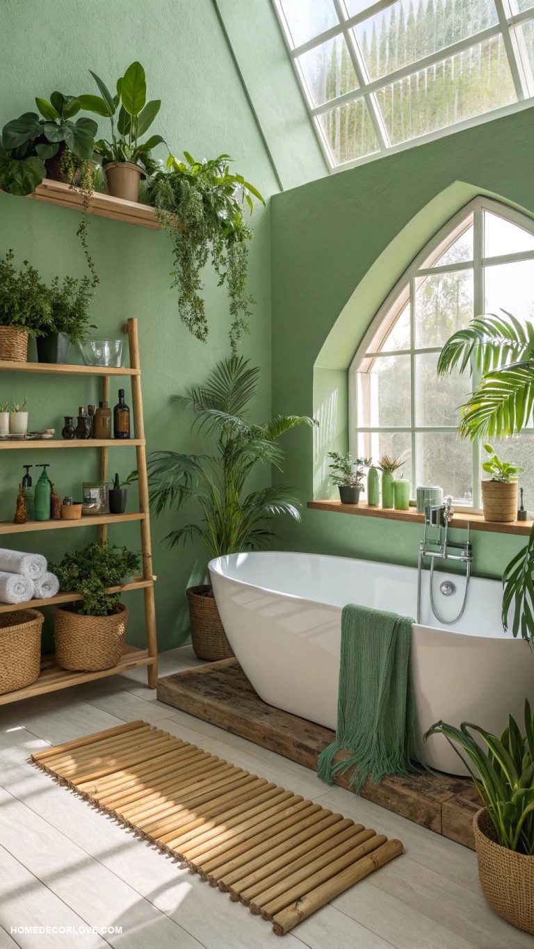 green bathroom Biodegradable bath products in green packaging