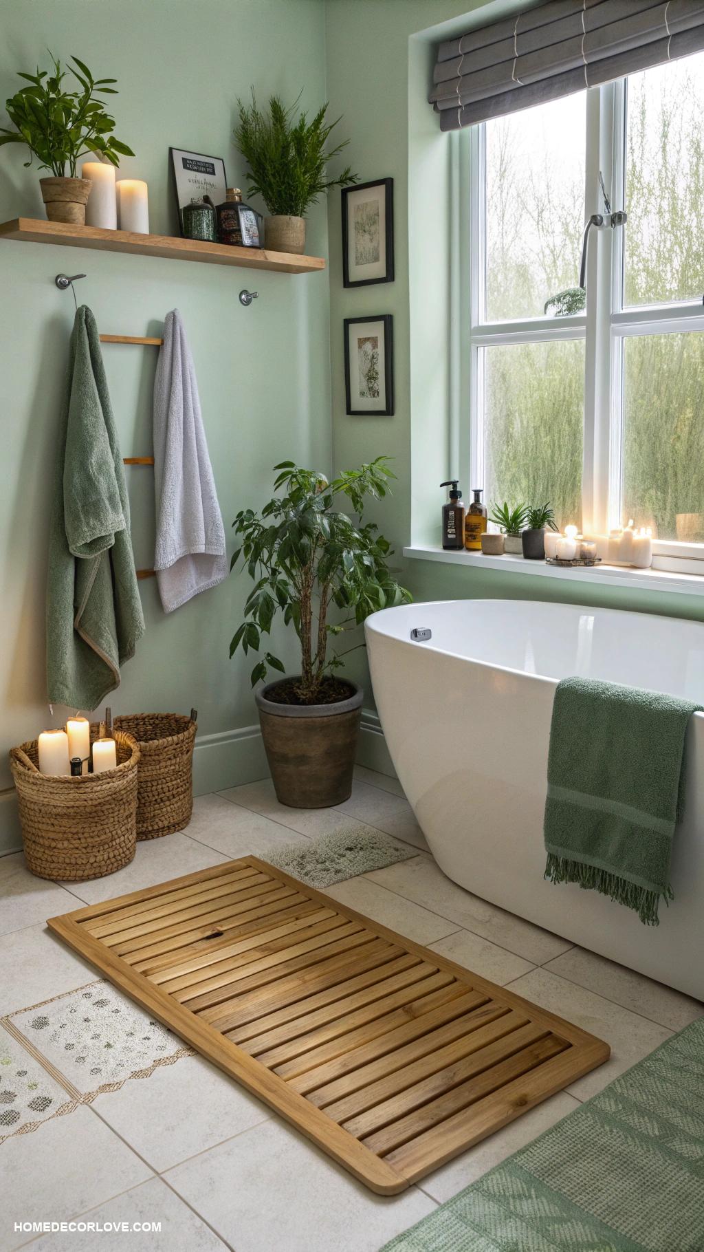 green bathroom Eco friendly bamboo bath mat
