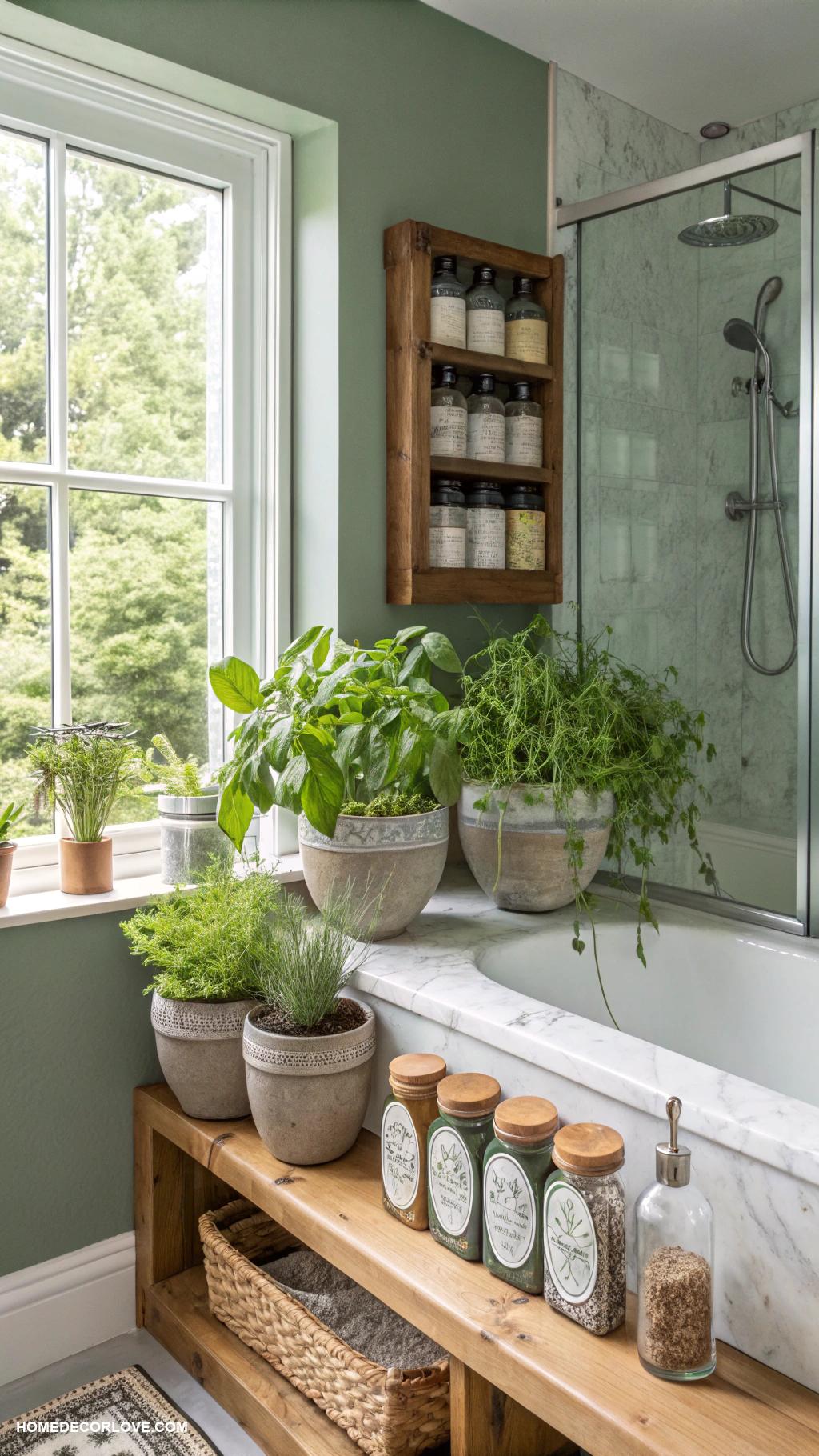 green bathroom Herb garden on bathroom windowsill