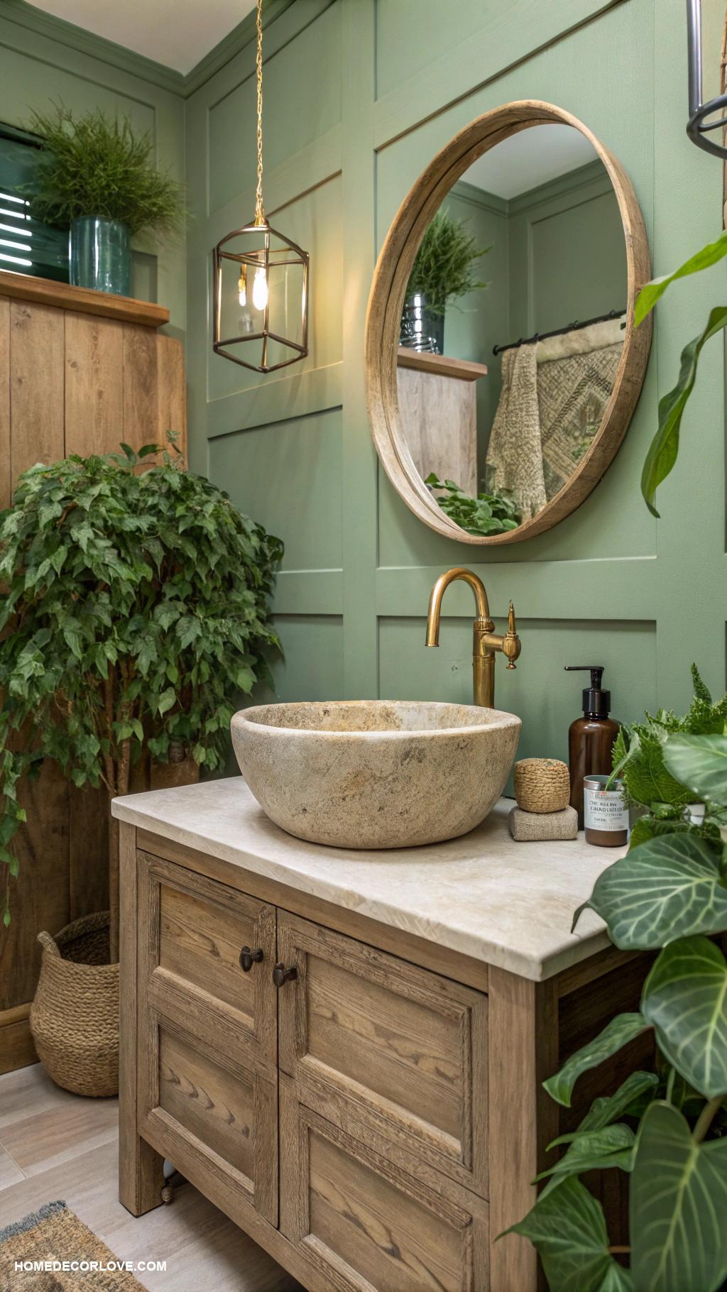 green bathroom Natural stone sink for earthy appeal