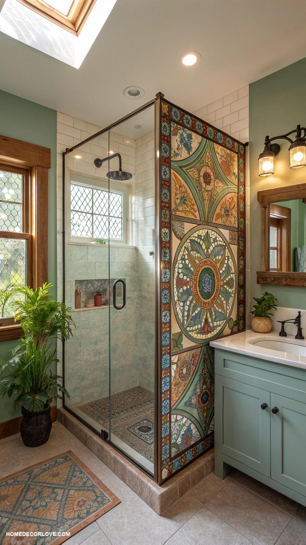 green bathroom Recycled glass shower enclosure
