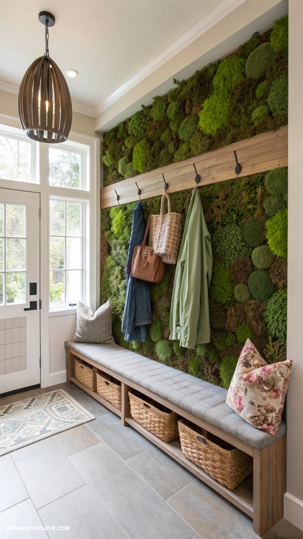 green mudroom ideas Create a moss wall for unique decor