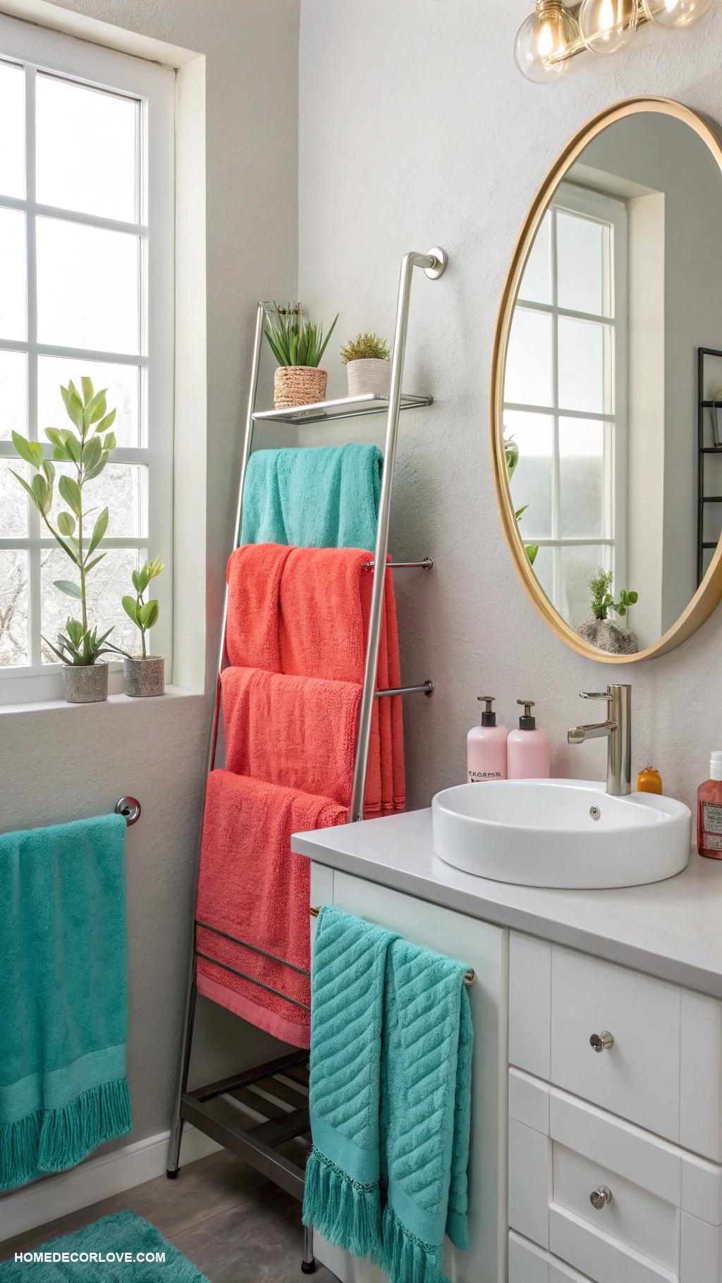 guest bathroom ideas Choose vibrant towels for a pop of color