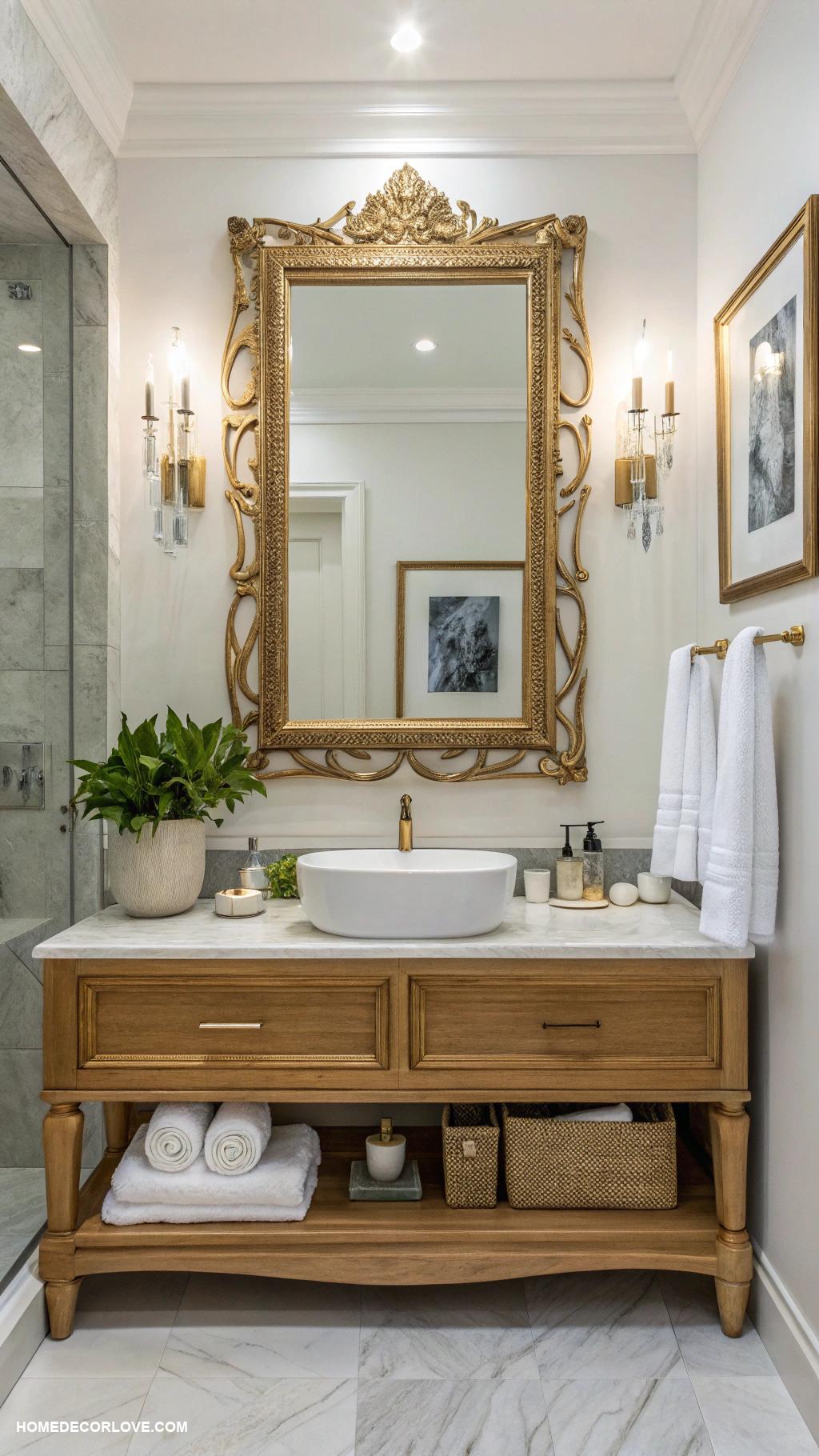 guest bathroom ideas Install a statement mirror to enlarge space