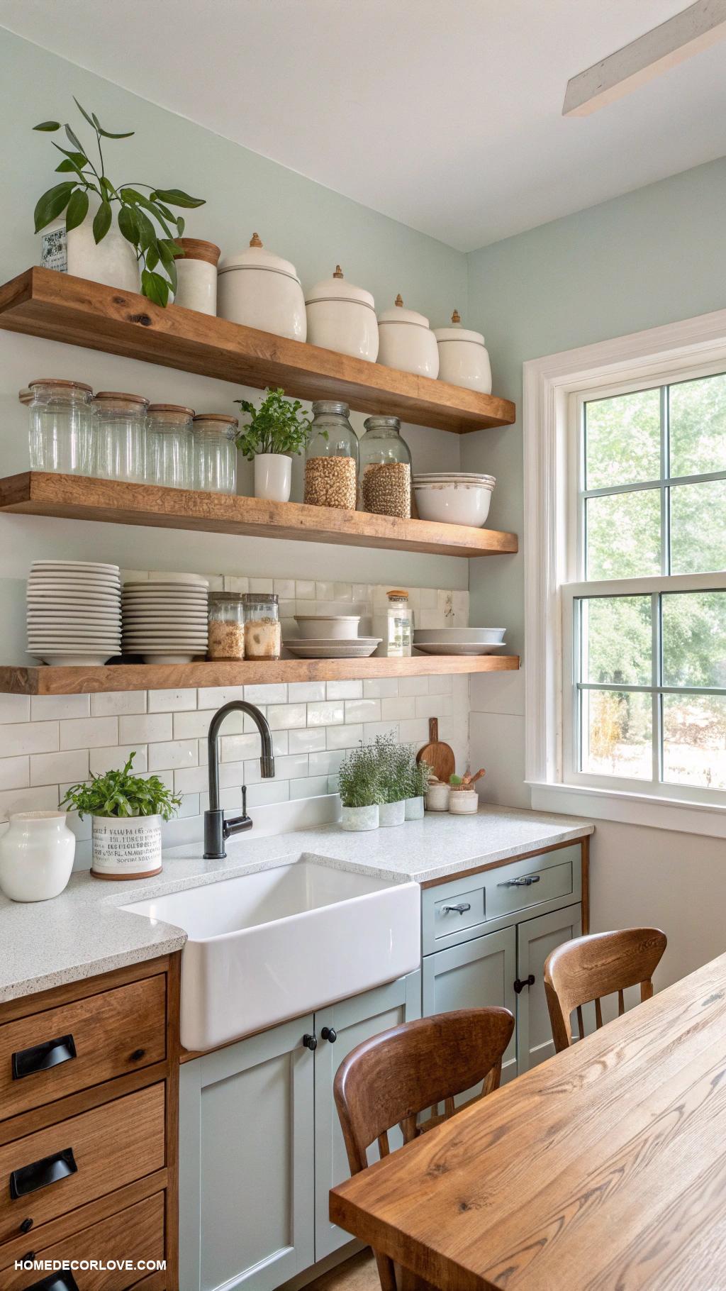 kitchen decorating ideas Add open shelving for easy access