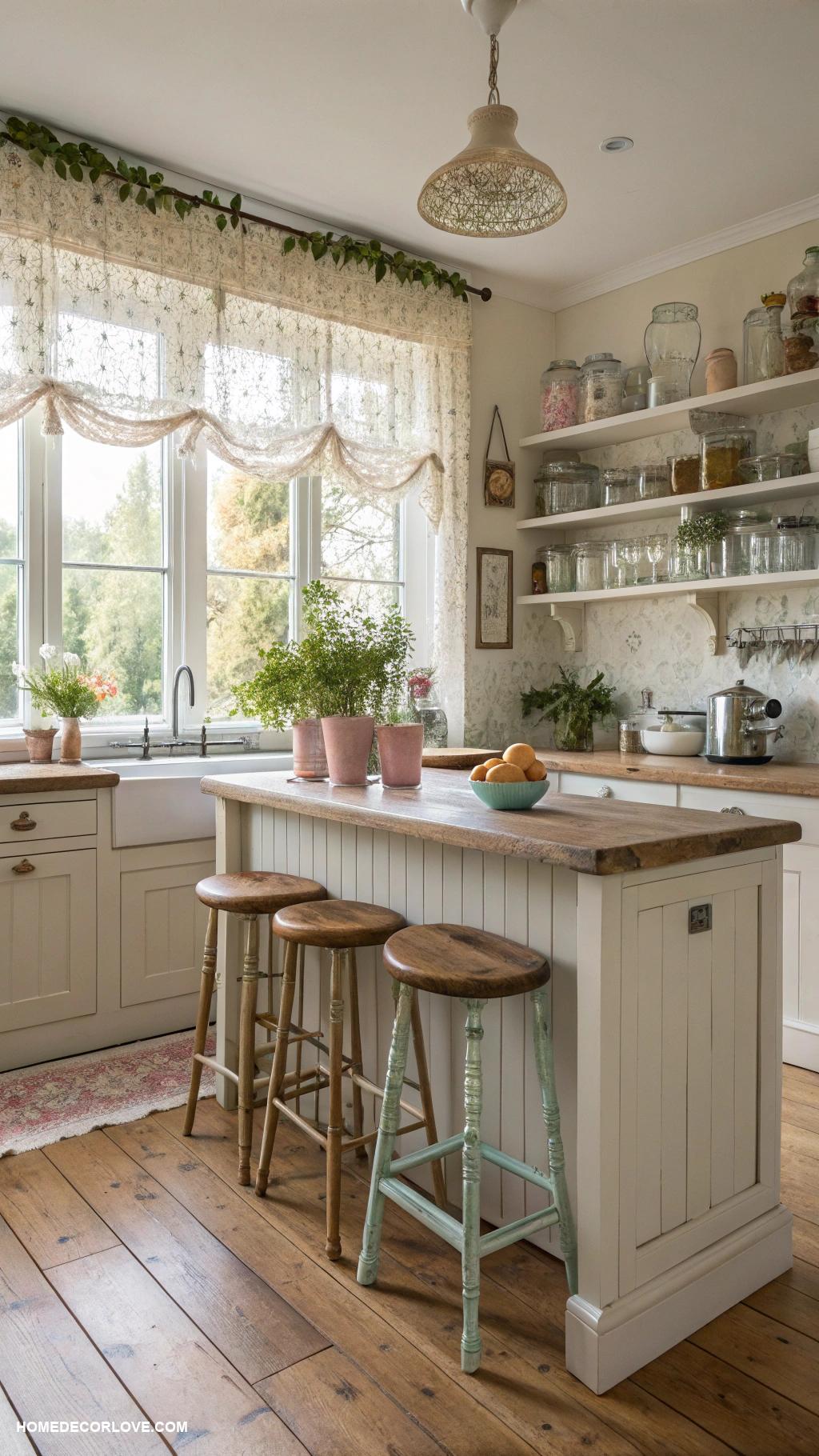kitchen decorating ideas Use vintage stools for seating