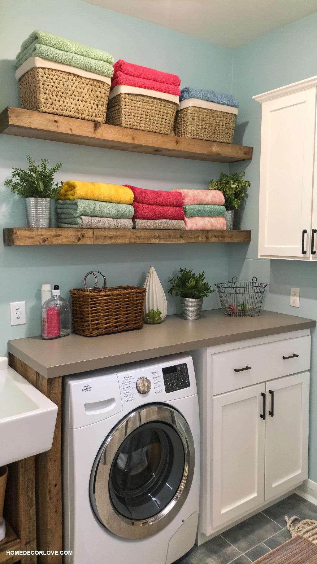laundry room ideas Add wall mounted shelves for extra storage