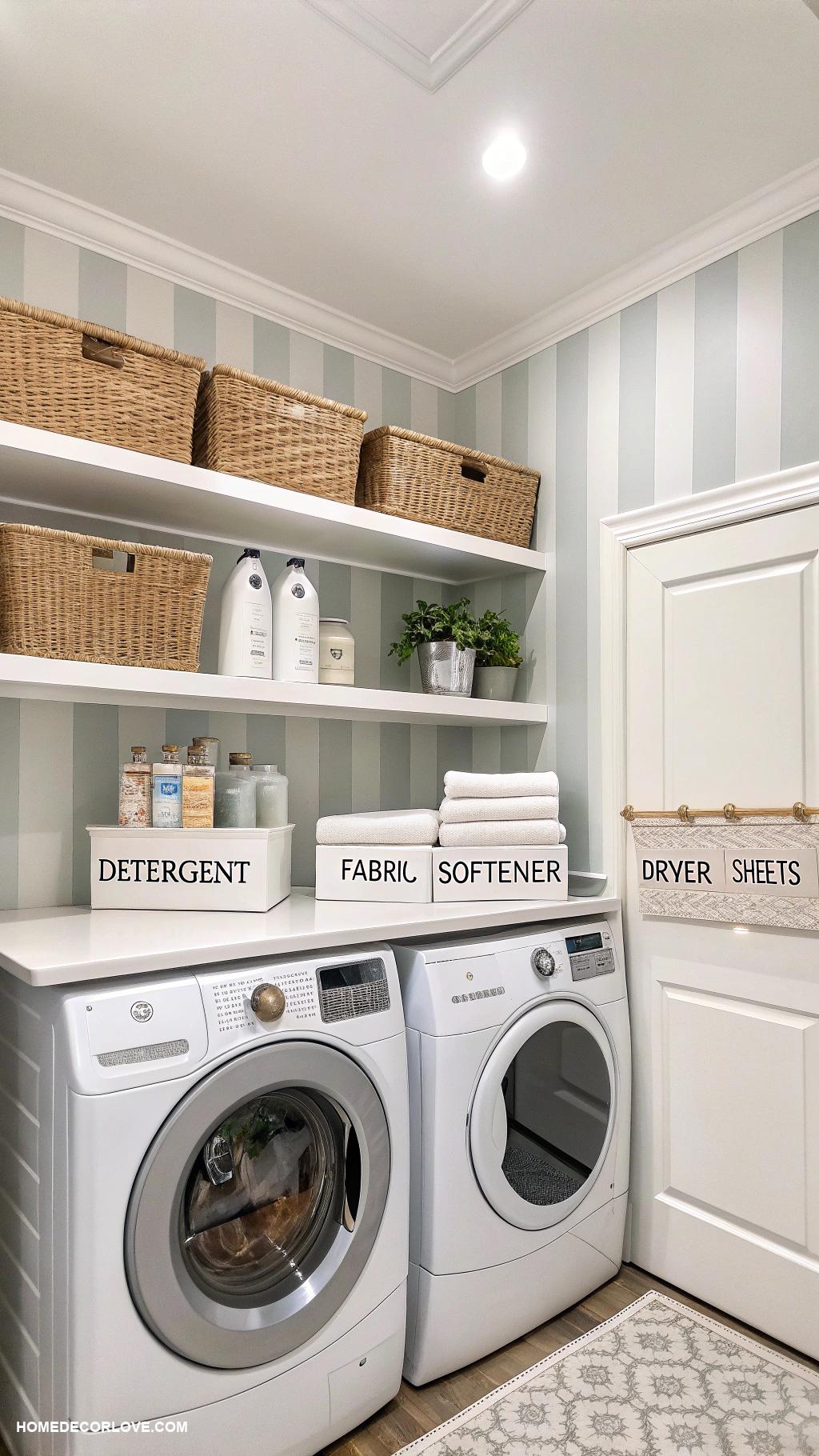 laundry room ideas Use decorative bins for supplies