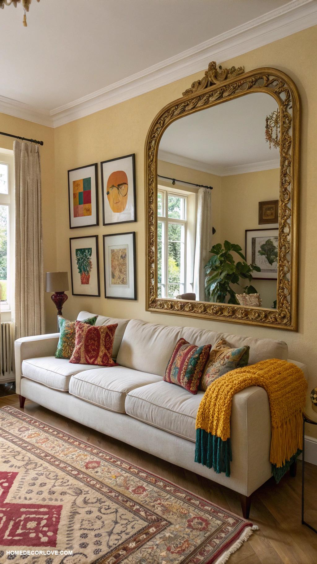 living room decor ideas Add a large statement mirror