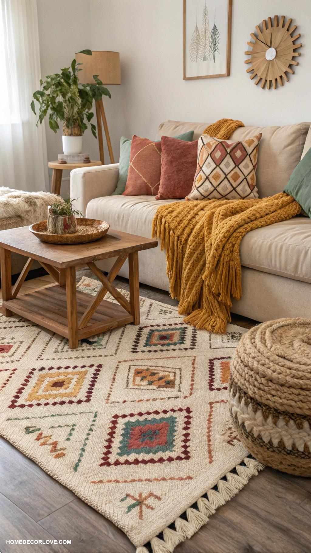 living room decor ideas Mix textures with rugs and blankets