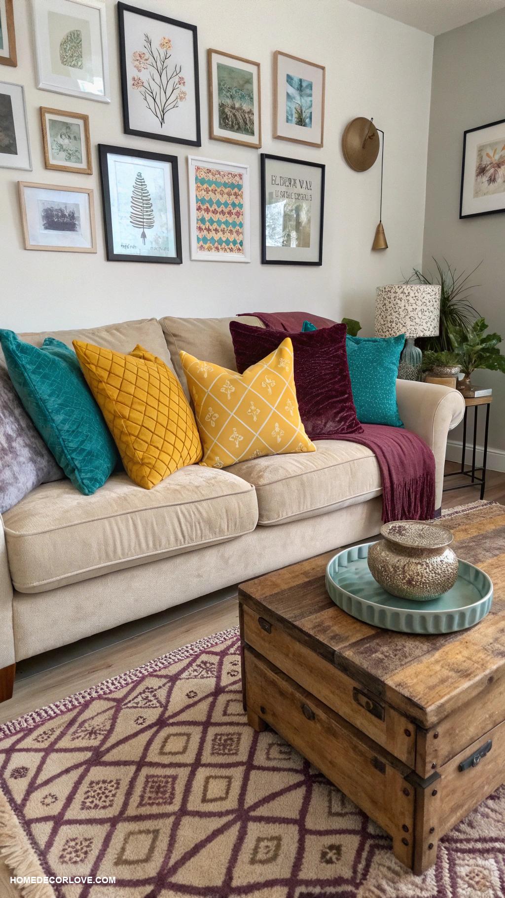 living room decor ideas Use colorful throw pillows for comfort