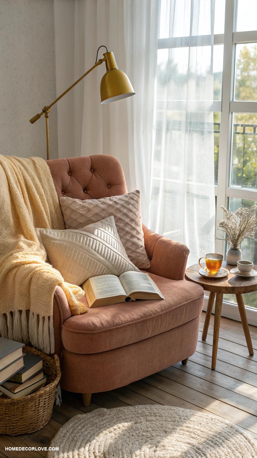 living room inspo Cozy reading nook with plush armchair