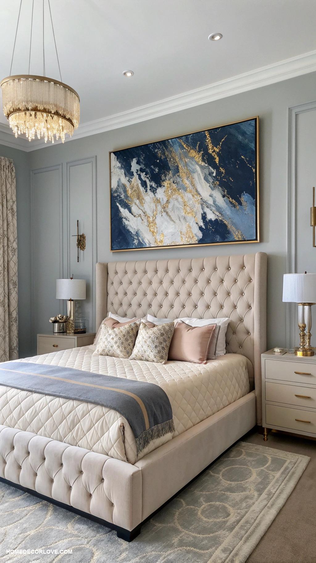 master bedrooms decor Large statement artwork above the headboard