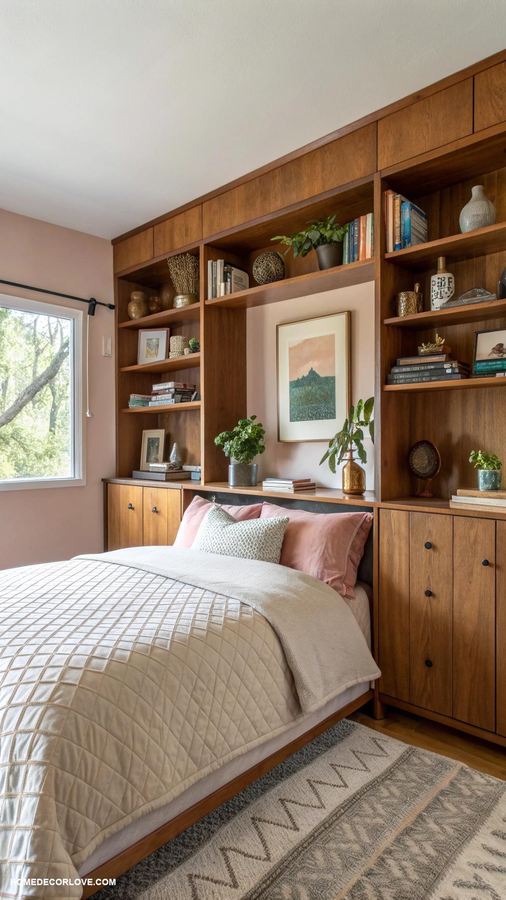 mid century modern bedroom Integrated shelving for functional decor