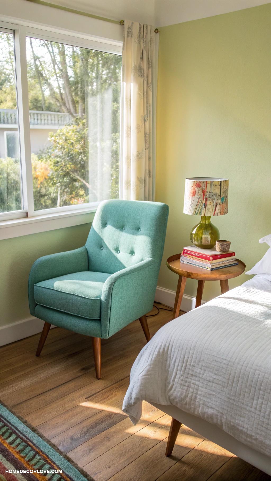 mid century modern bedroom Mid century style armchair in corner