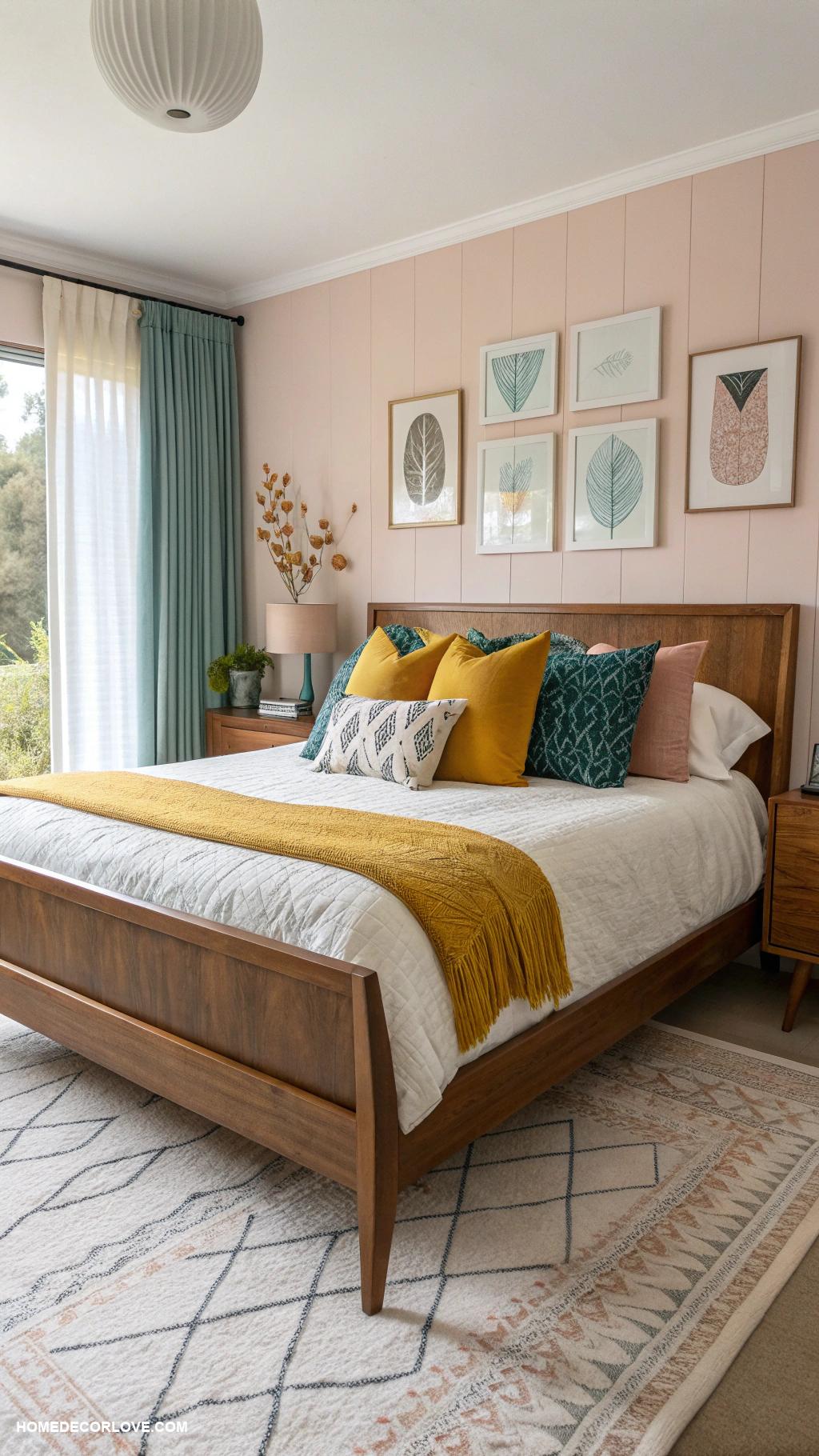 mid century modern bedroom Textured throw pillows for added comfort