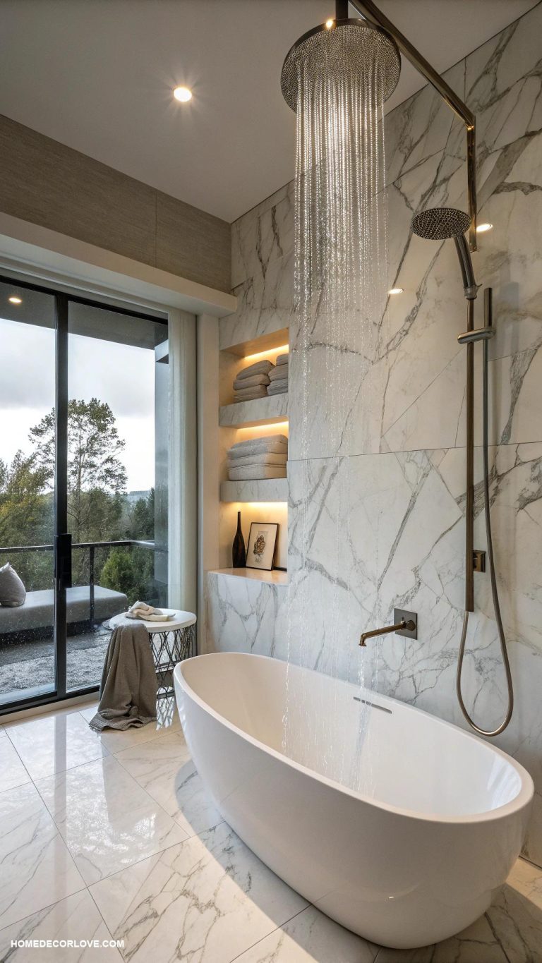 modern bathroom ideas Rainfall shower heads for luxury experience