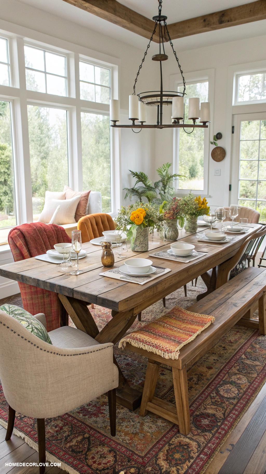 modern farmhouse decor ideas Large farmhouse dining table for gatherings