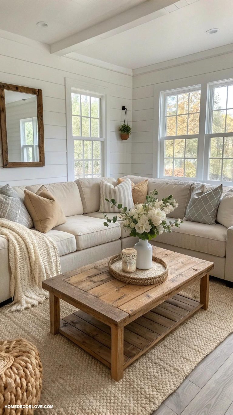 modern farmhouse decor ideas Neutral color palettes for calming atmosphere