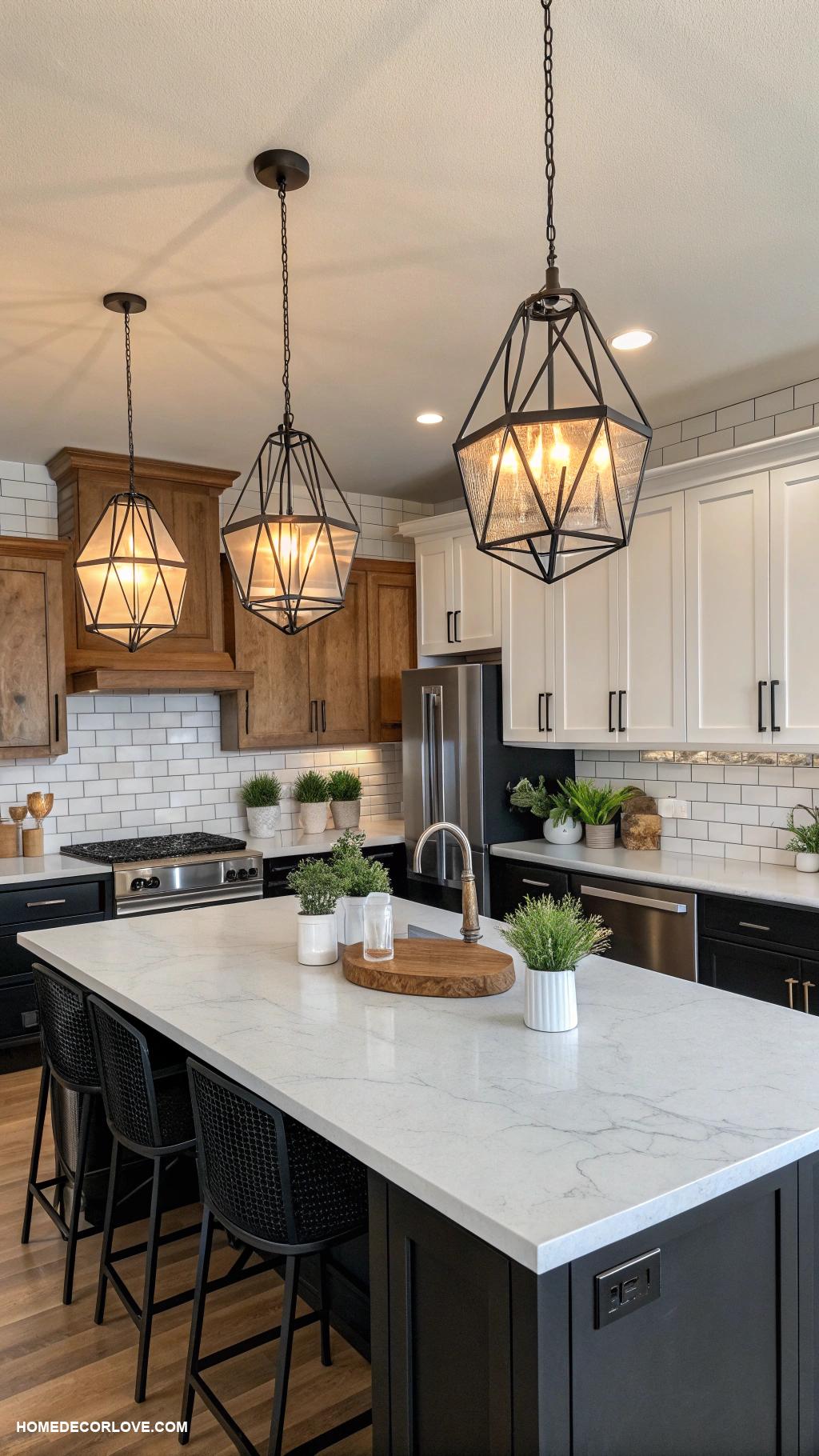modern kitchen Pendant lighting above kitchen island