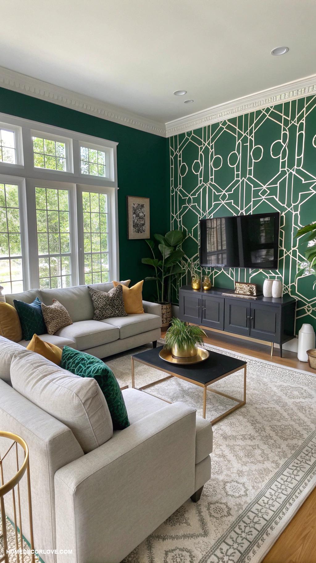 modern living room Bold accent walls for dramatic effect