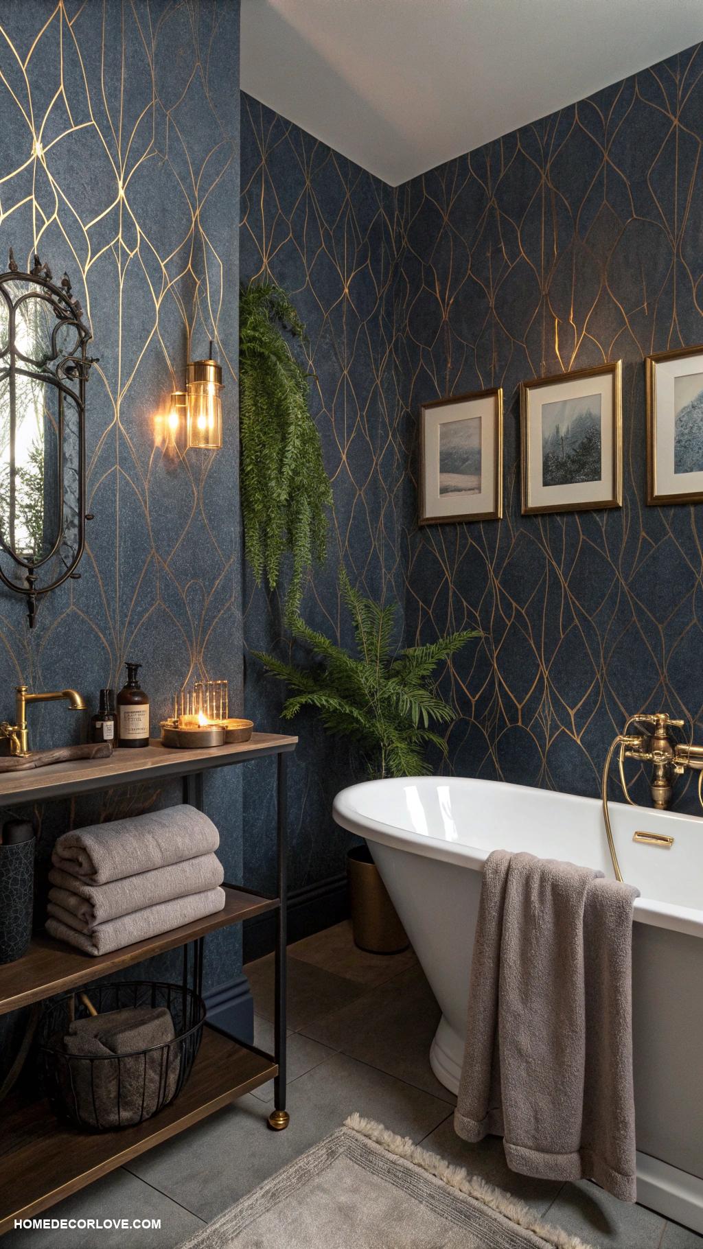 moody bathroom Textured wallpaper for cozy feel