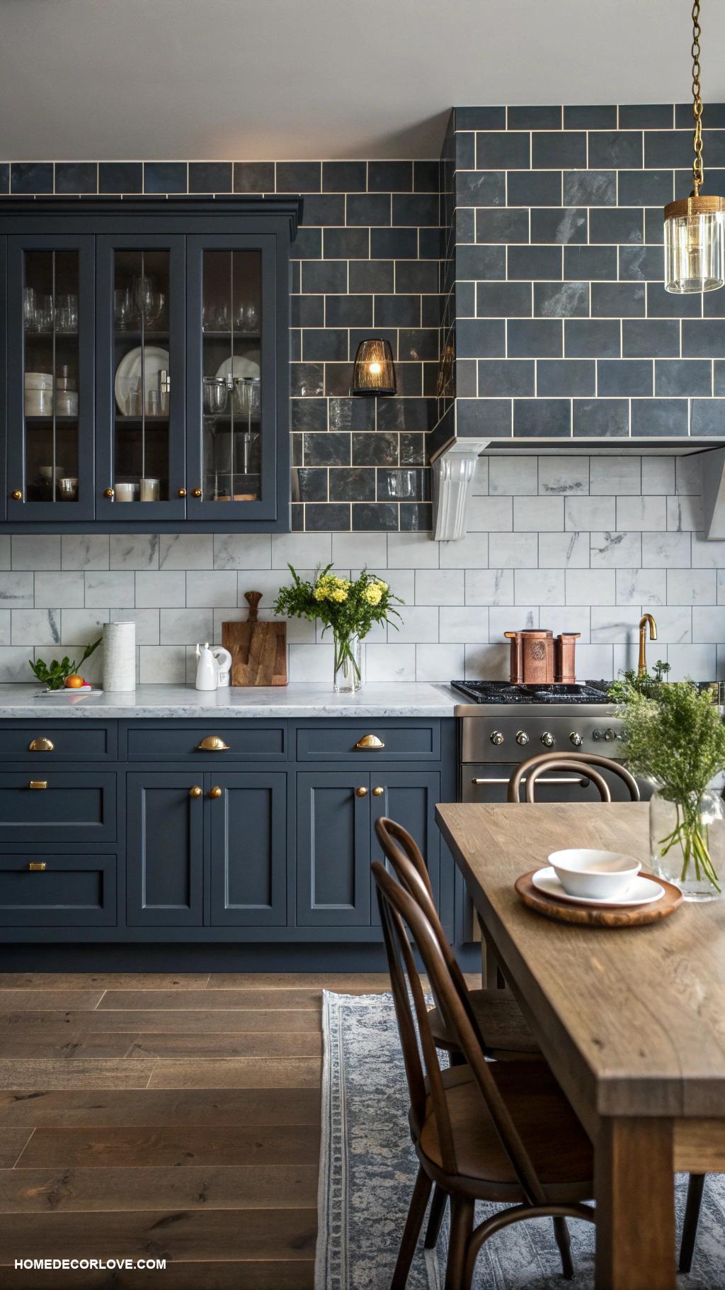 moody kitchen Charcoal gray subway tile backsplash