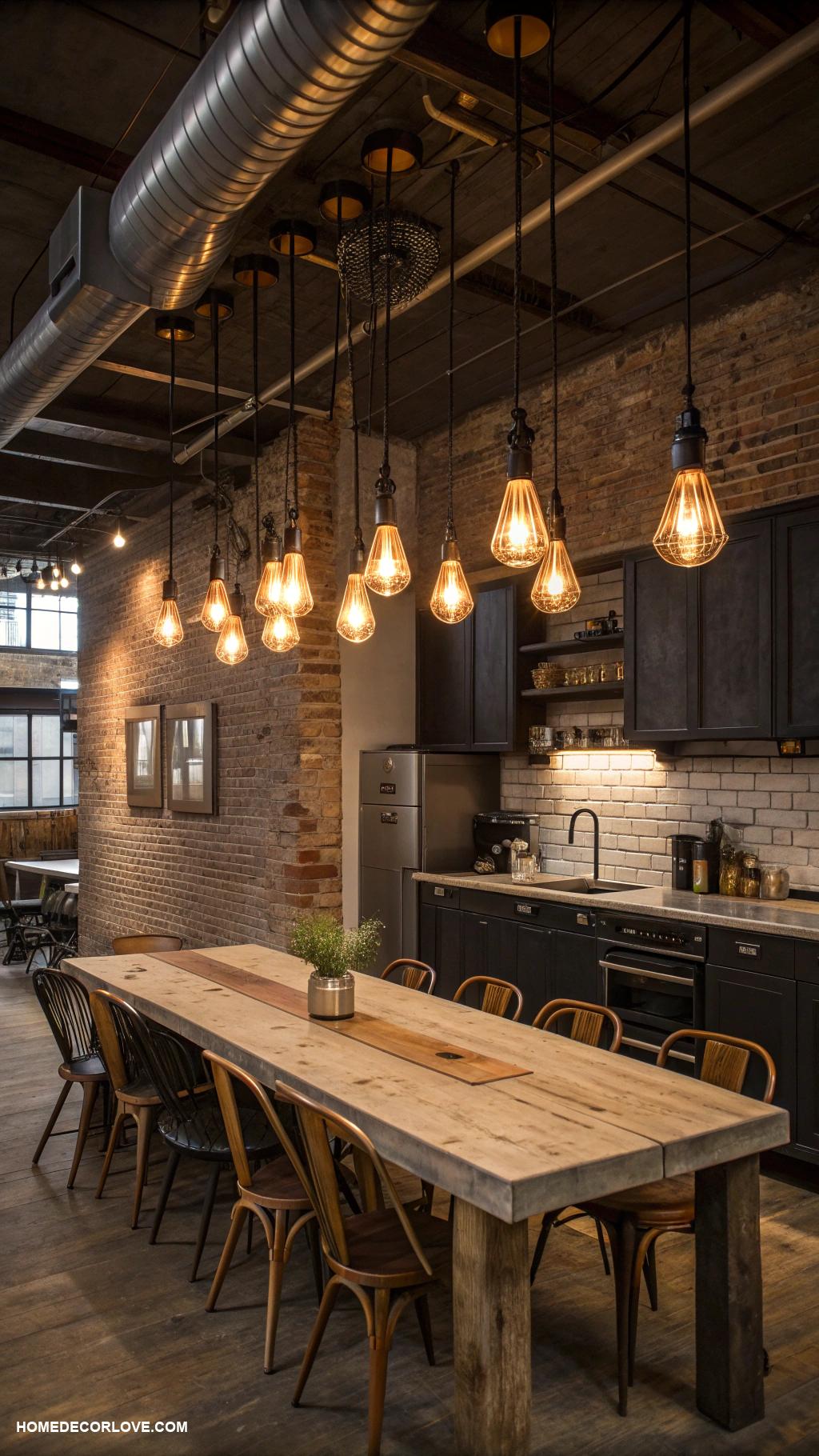moody kitchen Industrial lighting fixtures for ambiance