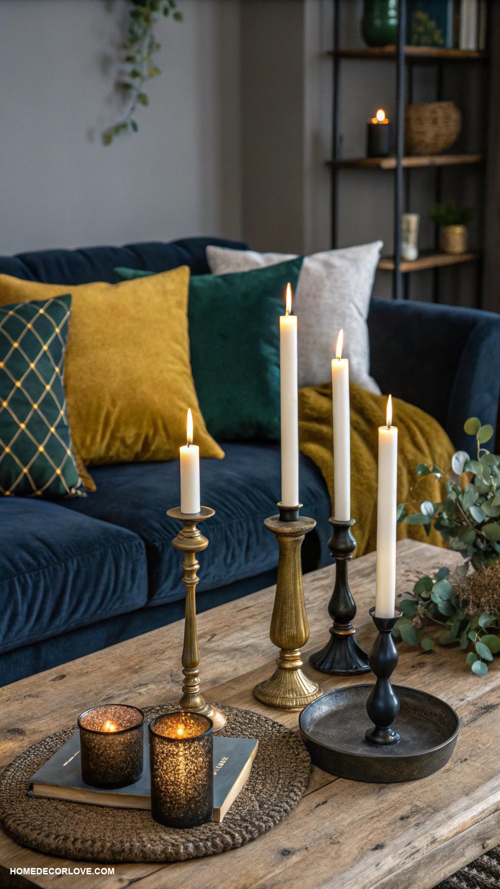 moody living room Candle arrangements for ambiance
