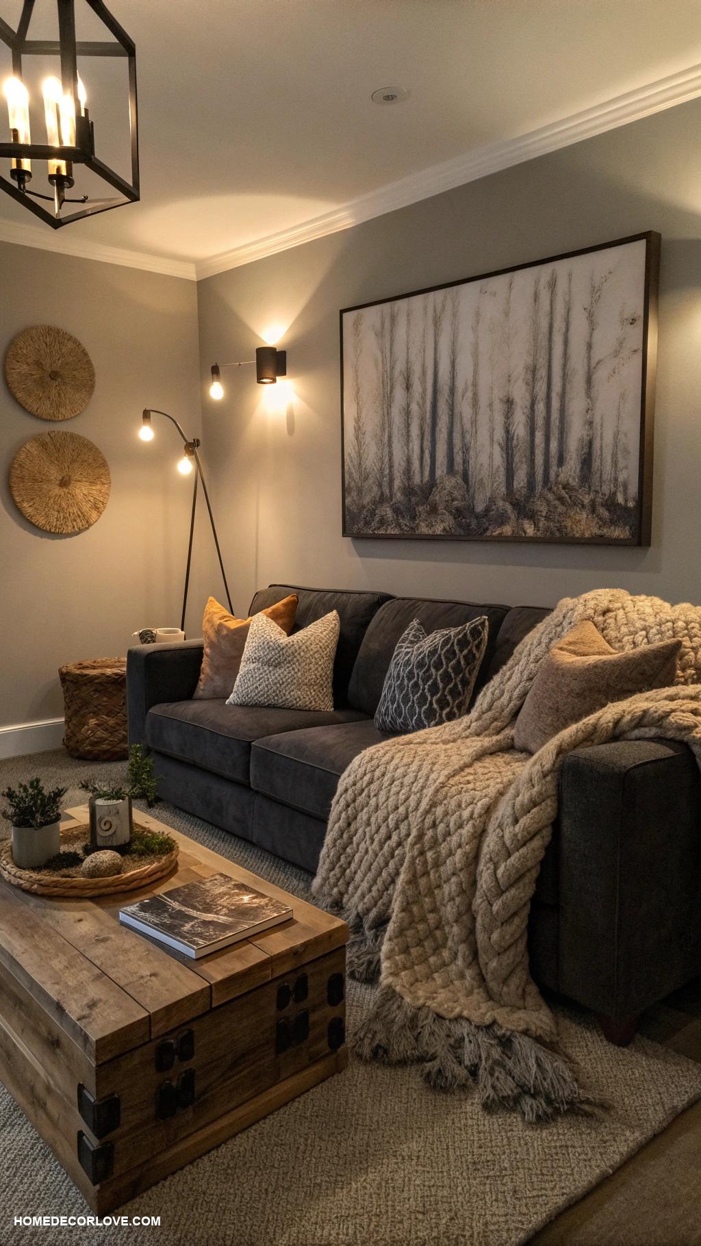 moody living room Layered lighting with dimmers