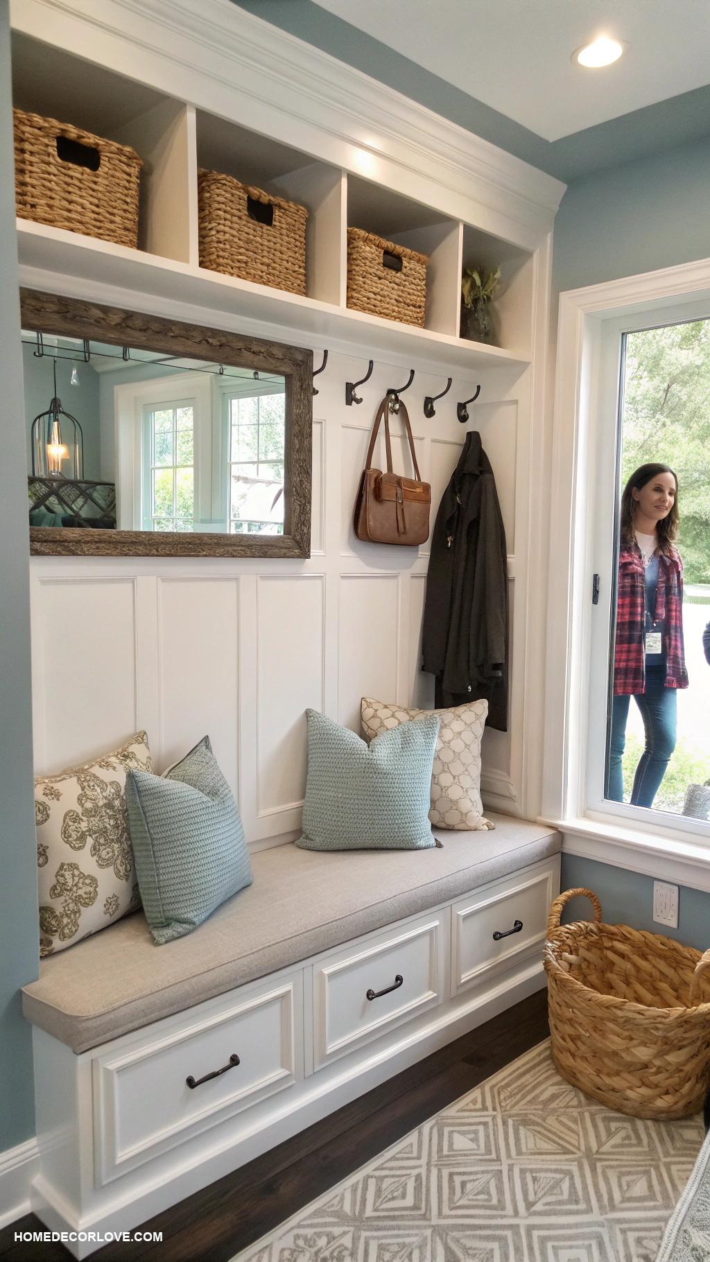 mudroom bench ideas Built in bench with padded seat