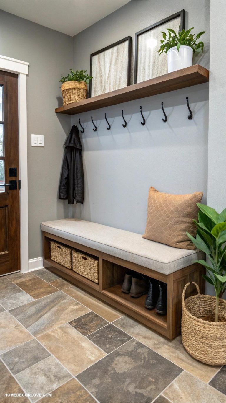 mudroom bench ideas Modern bench with coat hooks above