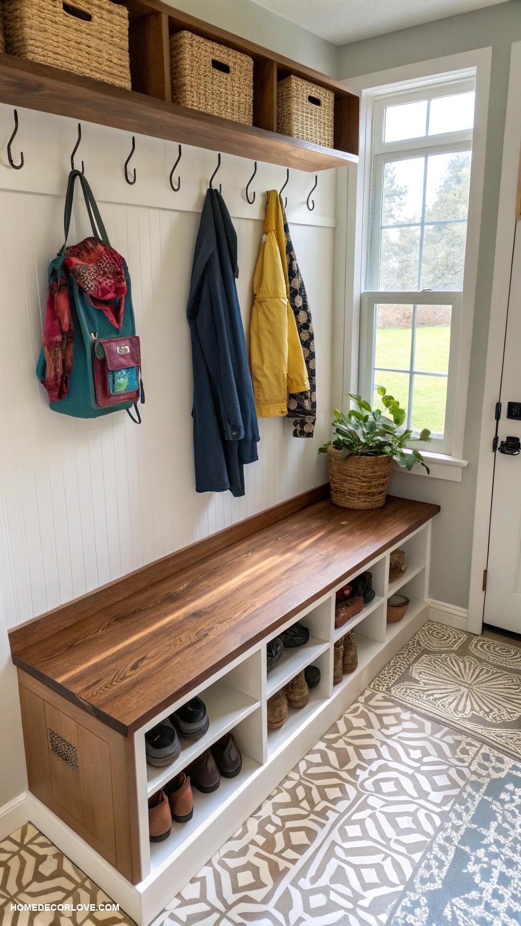 mudroom bench ideas Narrow bench with shoe cubbies