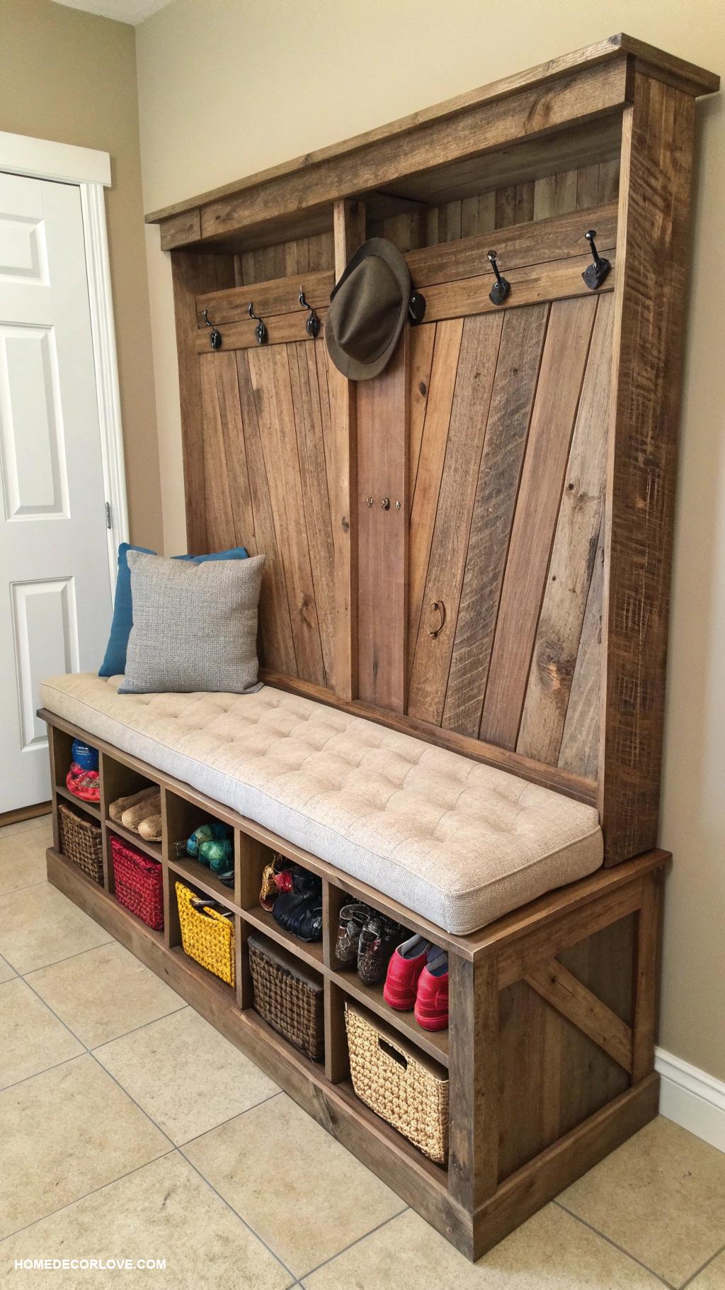 mudroom bench ideas Rustic wood bench with storage compartments