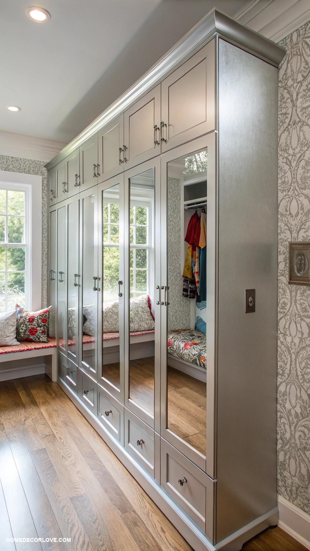 mudroom with lockers Mirrored lockers for added light reflection