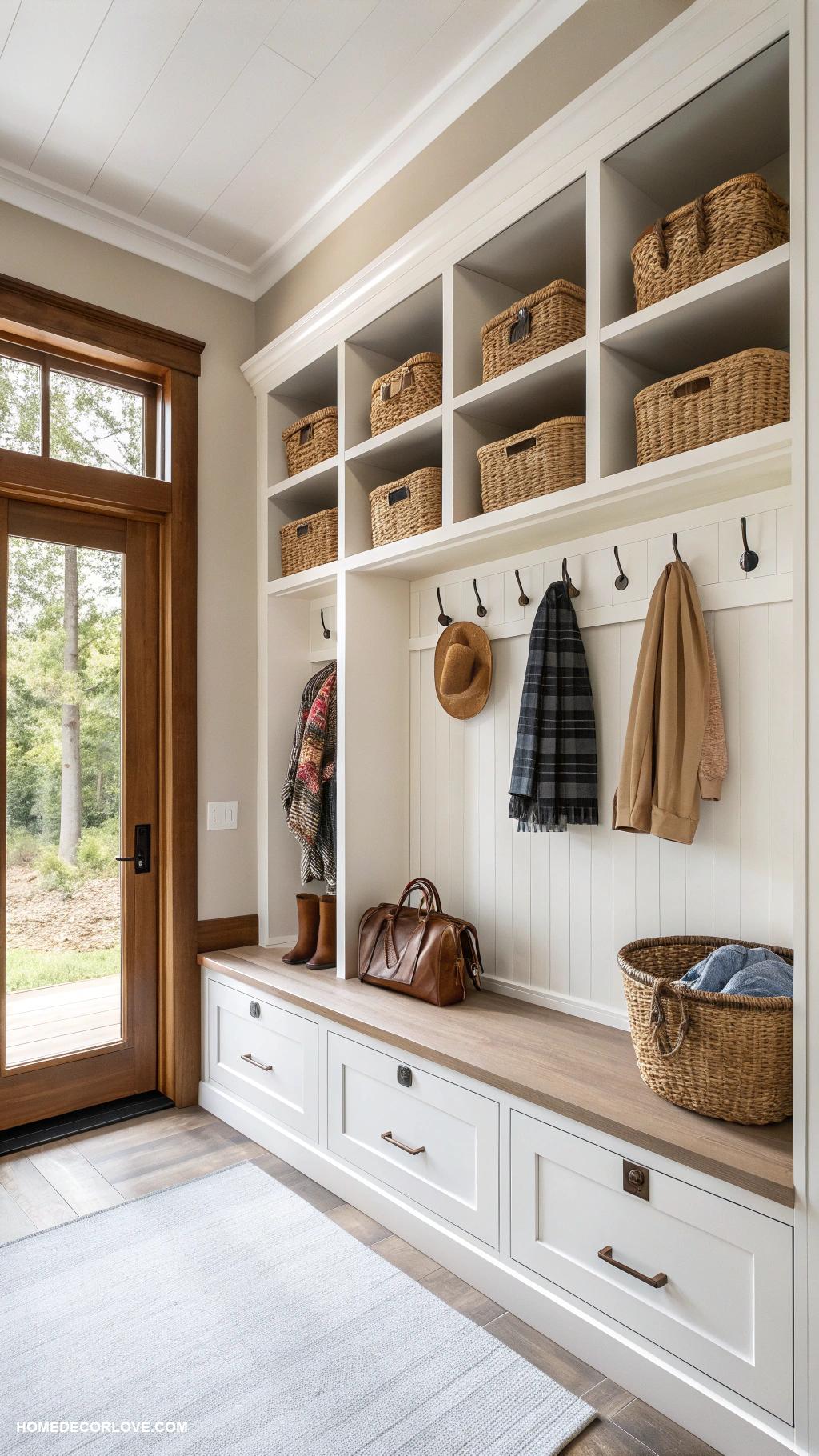 mudroom with lockers Open cubbies for easy accessibility