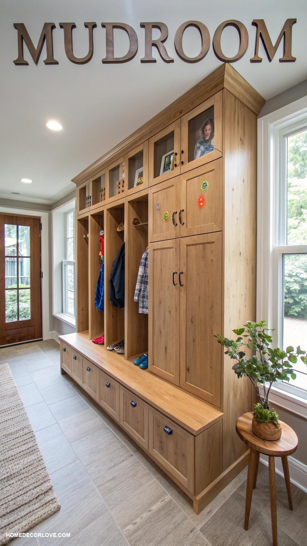 mudroom with lockers Personalized locker names for family members