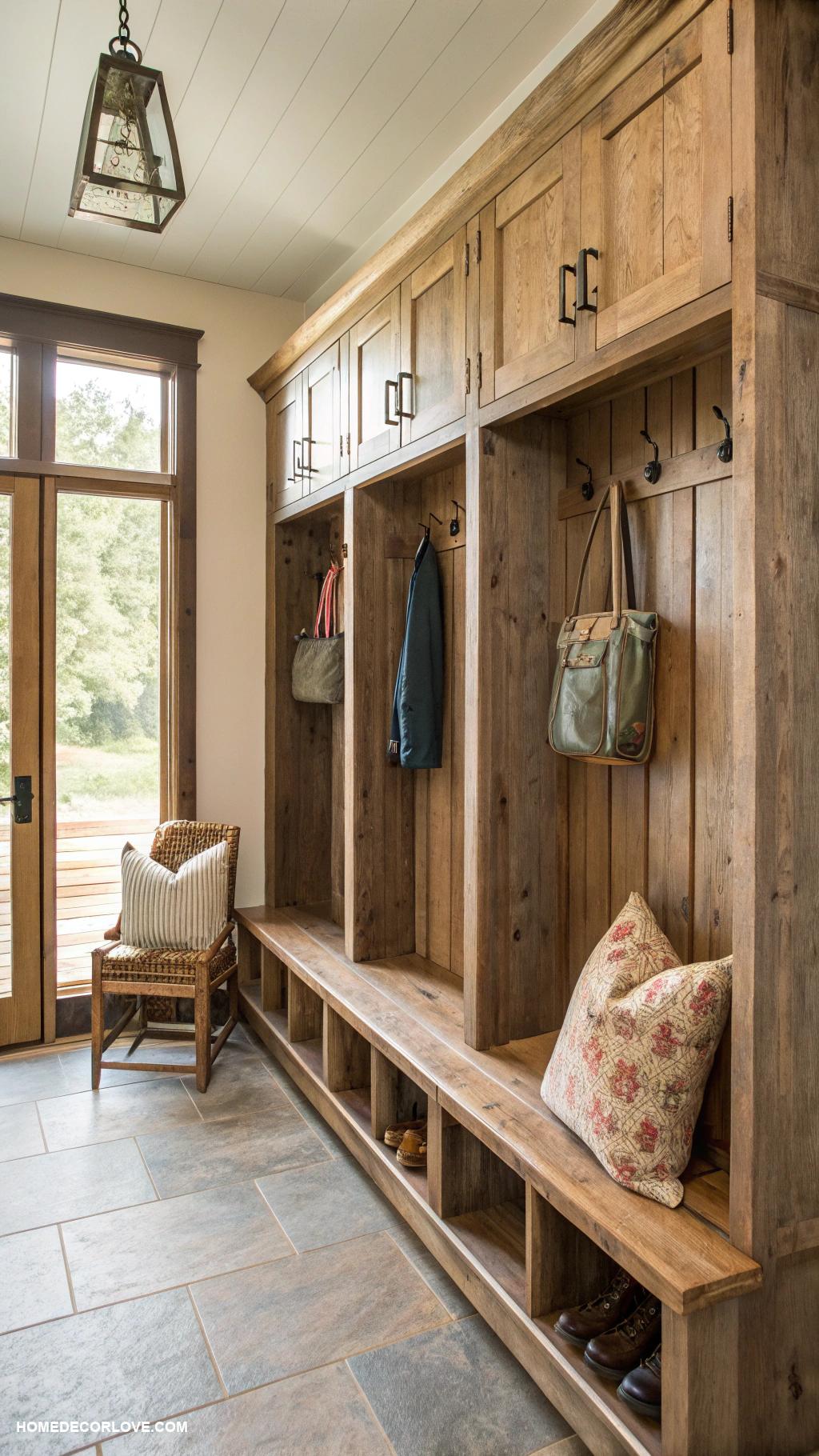 mudroom with lockers Rustic wood lockers for farmhouse style