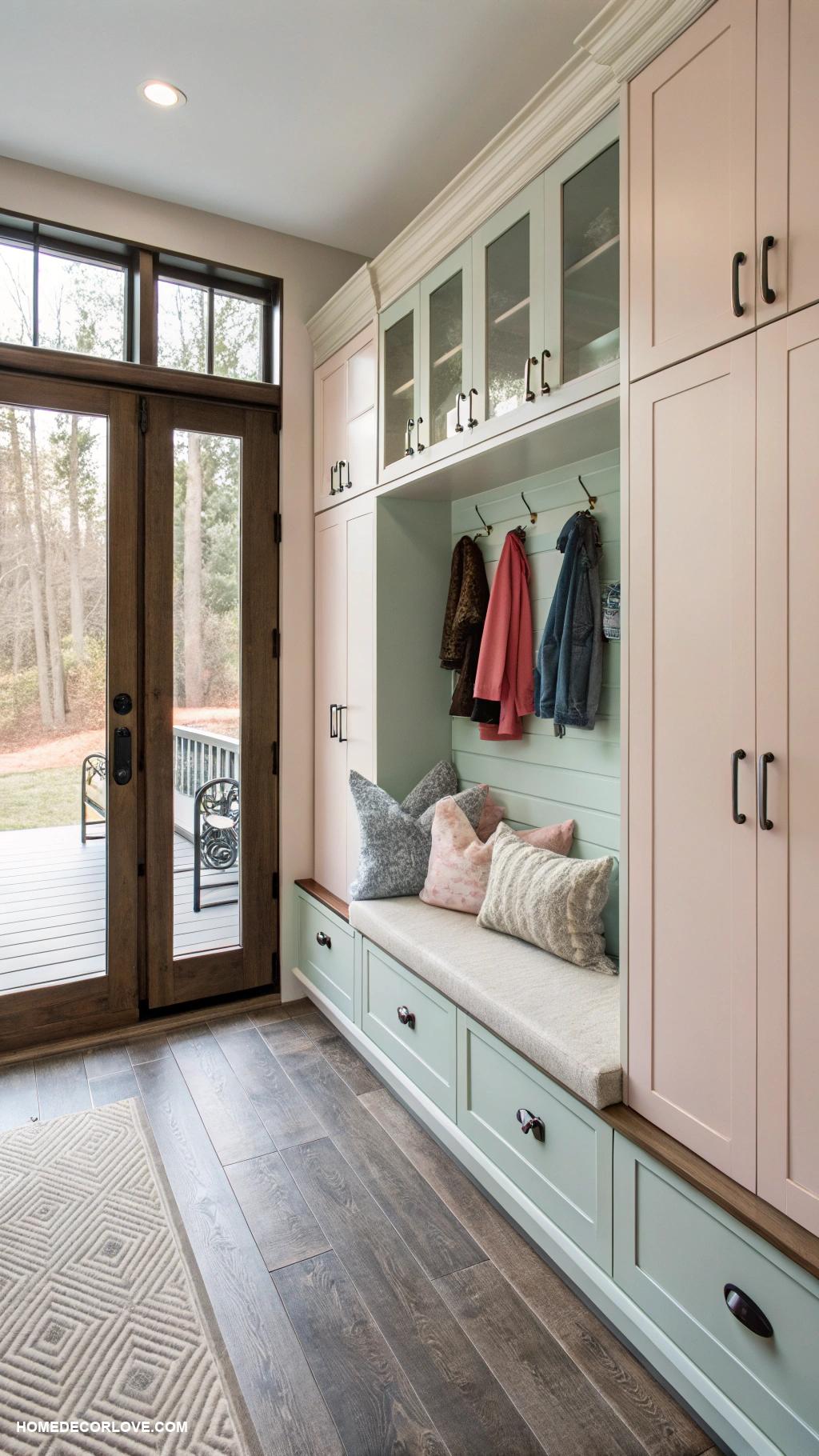 mudroom with lockers Sliding doors for space saving solution